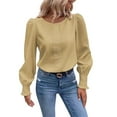 thumbnail image 2 of Long Sleeve Tops for Women Sweatshirts For Women Crewneck Puff Sleeve Tops Lightweight Sweaters Womens Tops Yellow XL, 2 of 5