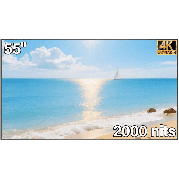 55inch 4K Digital Signage Display, 2000nits High Brightness, LCD Monitor Slim Fit Frameless Advertising Display, Wall Mount Digital Display, CMS Remote Publishing, 7/24 Timer Switch,Built-in Speaker