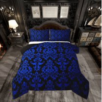 Manfei Blue Damask Flower Bedding Comforter Set, Tribal Hippie Mandala Twin Comforter Sets, Teen Adult Female Man Reversible Bedding Set, Lightweight Room Decor, 2-Piece