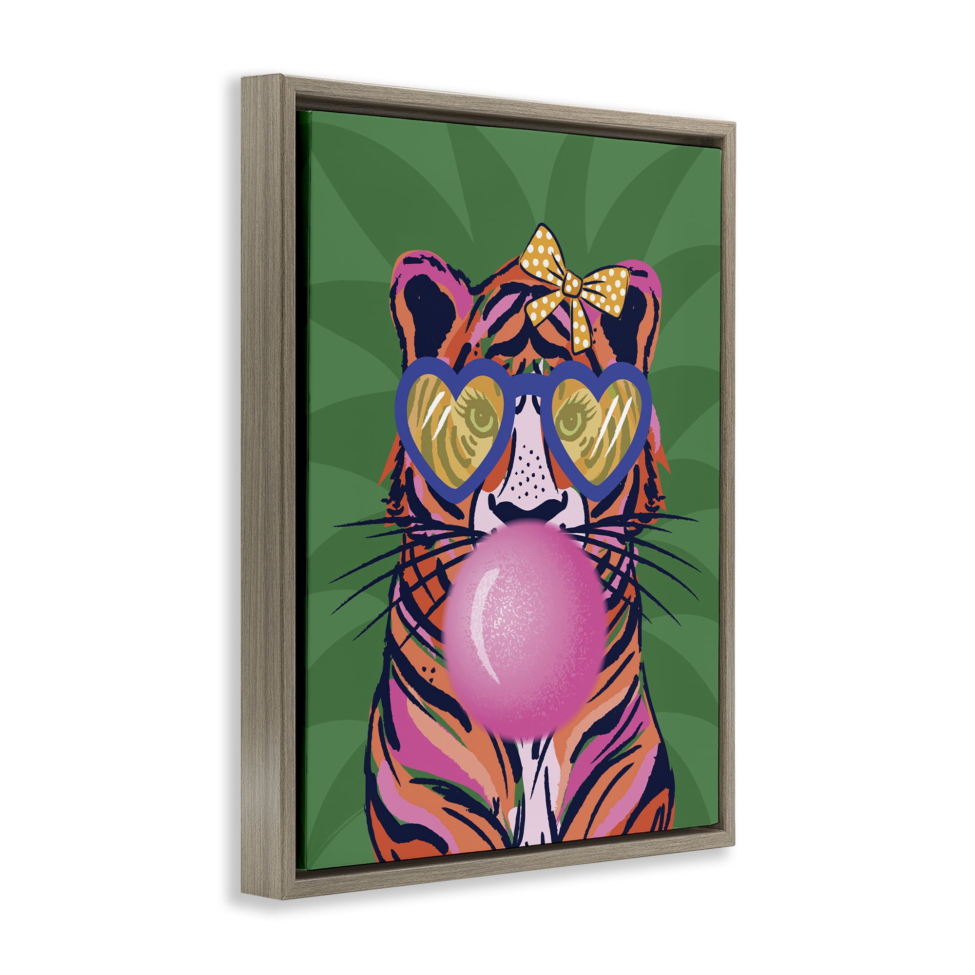 Stupell Industries Glam Tiger Bubble Gum Animals Painting Brown Floater Framed Canvas Art Print Wall Art, 25 x 31