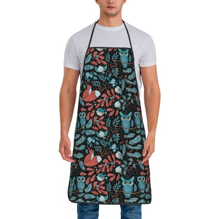 

Lukts Squirrel Owl Autumn Maple Leaves Print Unisex Tie-Up Aprons Bibs for Chef Kitchen Grill Beverage Shop