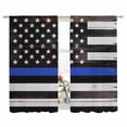 thumbnail image 2 of Blue American Flag Semi Sheer Window Curtains 72 Inches Long, Black White Stripe US Flag Retro Wooden Rod Pocket Voile Silky Chiffon Curtain Light Filtering Drapes for Living Room, 52"x72", 2 Panels, 2 of 9