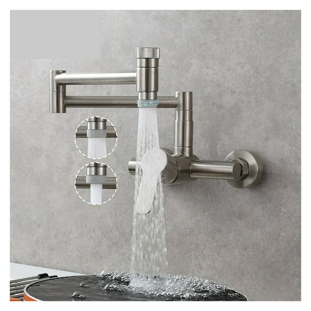 Brass Kitchen Sink Faucet Rotatable Folding Faucet With Two Joint Swing Arms Hot And Cold Mixer Sink Tap Wall Mounted ,Easy to Install