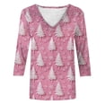 thumbnail image 5 of HOMBOM Womens Plus Size Shirts Fall Christmas Casual 3/4 Sleeve Pink V Neck Reindeer T Shirts for Female Xmas, 5 of 5