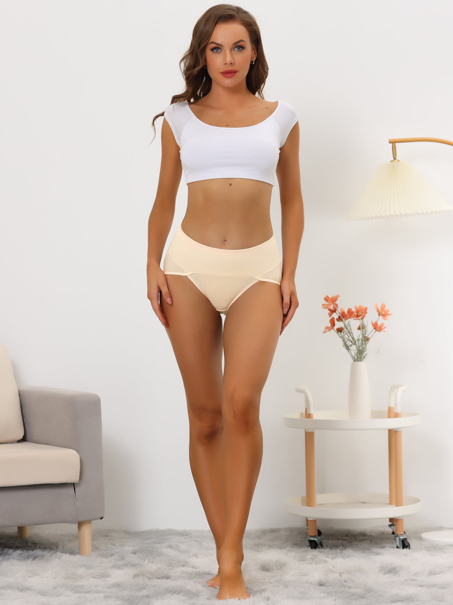 DARING DIVA Women's Ribbed High Leg Underpants Available In Plus Size L Beige