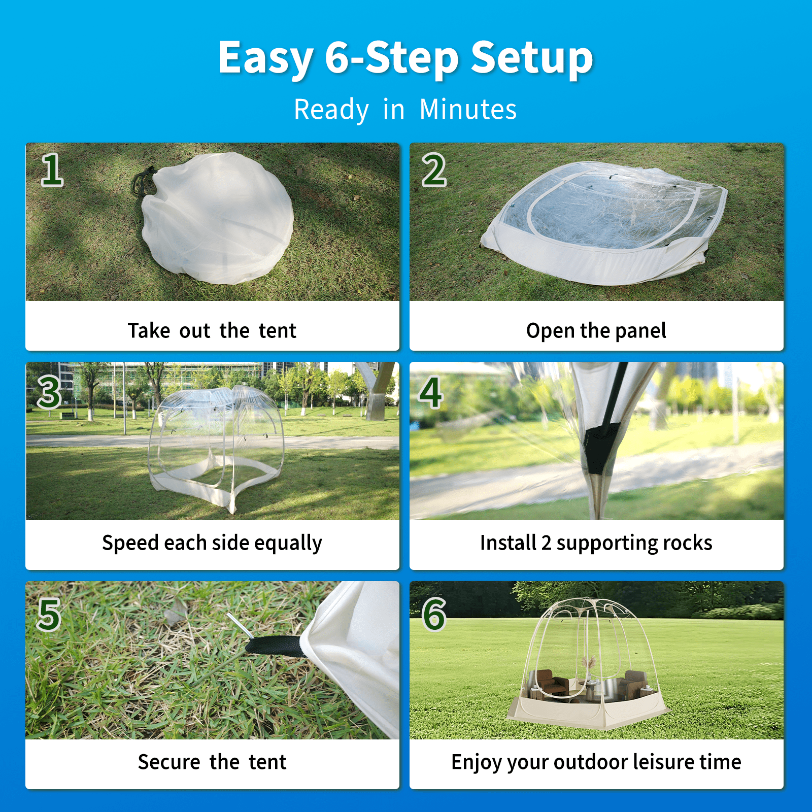 TABU Pop Up Bubble Tent, Sports Tent for 8-9 People, Portable Weatherproof Clear Tent, 12 x 12 ft