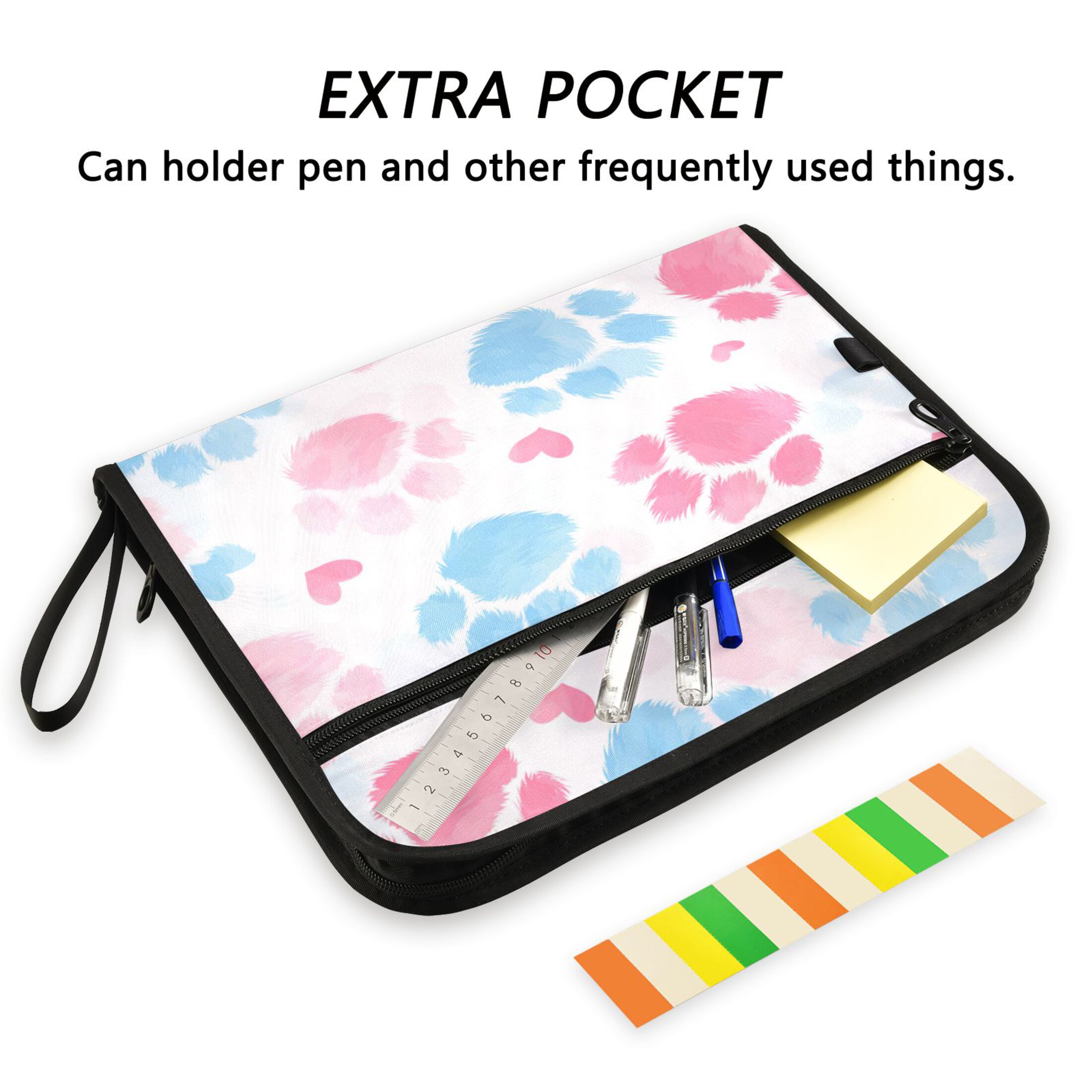 Folder Waterproof A4 Size File Folder Home Work Office Categorized Storage File Manager 13 Individual Pockets Plush Dog Paw Print Pattern