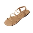 thumbnail image 2 of Women's Strappy Flat Sandals Dressy Solid Color Open Toe Ankle Strap Summer Beach Vacation Shoes Women's Criss Cross Strappy Sandals, 2 of 9