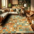 thumbnail image 2 of Ambesonne Mid Century Modern Decorative Rug Carpet, Grunge Forms, 2' 5" x 5', Burnt Sienna Pale Teal, 2 of 5