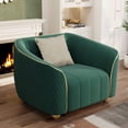 thumbnail image 3 of Luxury Retro Velvet Sofa Couch for Living Room, 40" Comfy Upholstered Armchair with Gold Metal Legs and Pillow, Curved Sectional Sofa Chair for Bedroom Office Apartment Green, 3 of 7