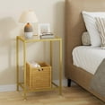 thumbnail image 4 of Side Tables Set of 2, End Tables with Tempered Glass, 2-Tier Nightstands with Storage Shelves, Coffee Table with Modern Style, Slim Sofa Table for Living Room, Bedroom, 11.8" D x 15" W, Golden, 4 of 10