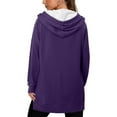 thumbnail image 5 of Fengactive Women’s V-Neck Hoodies Long Sleeve Side Slit Sweatshirts Casual Solid Color Drawstring Pullover Top with Pocket, 5 of 7