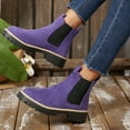 thumbnail image 6 of Willtoo Women Suede Ankle Boots Wide Calf Platforms Chunky Block Heels Round Toe Pull Tab Lug Sole Casual Short Booties Trendy Solid Non Slip Comfort Slip on Fall Winter Dressy Office Shoes Purple, 6 of 6