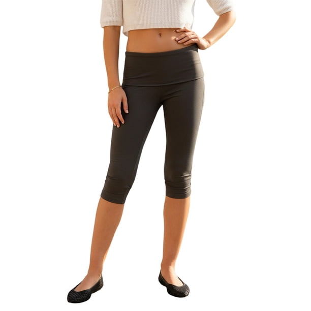 Pantalones capri de mujer de tiro bajo con cintura plegable, color liso, corte ajustado y estilo cropped.