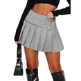 thumbnail image 5 of KelaJuan Women's Mini Pleated Skirt, High Waist Solid Color Metal Ring Front Zip Up Short Skirt, 5 of 6
