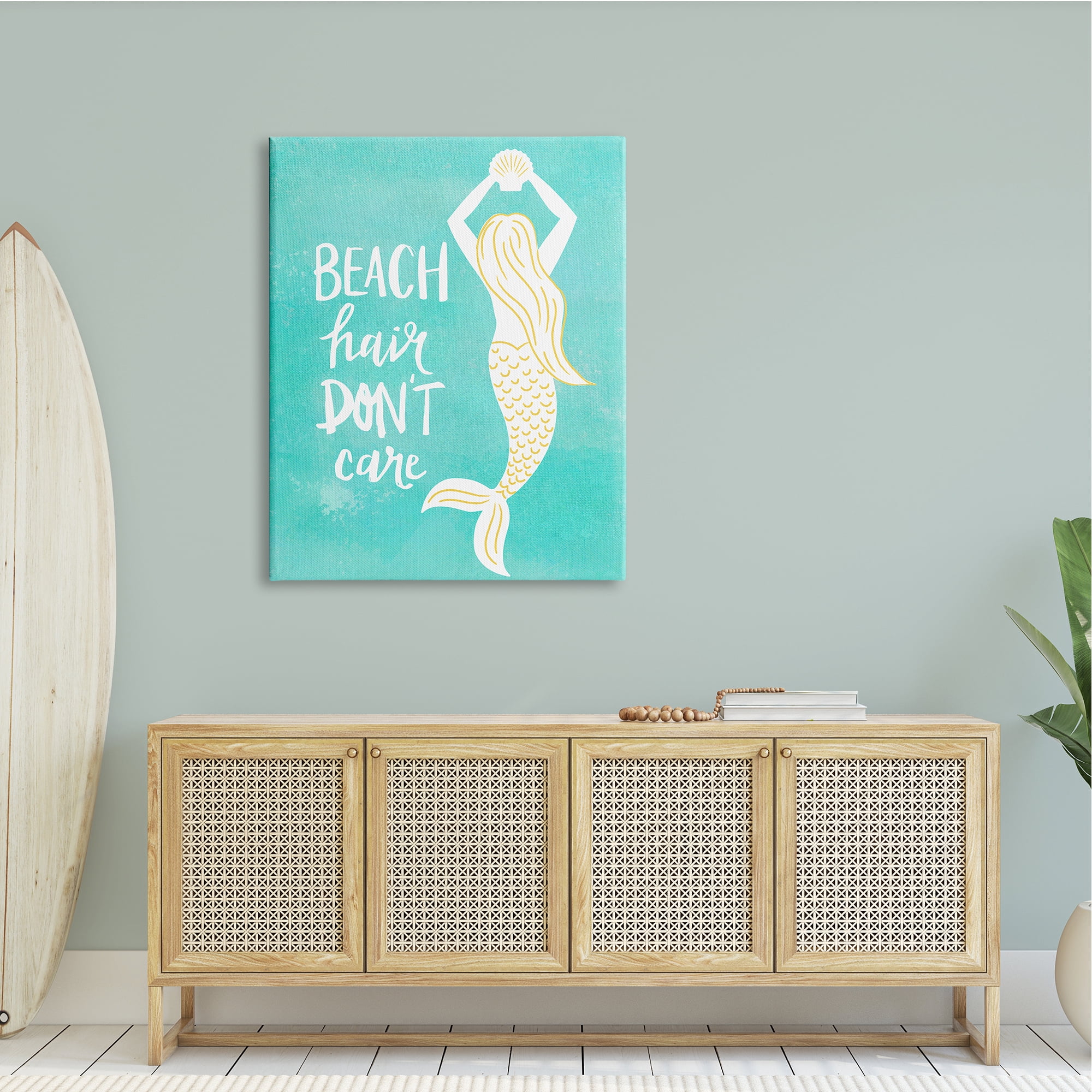 Stupell Industries Beach Hair Don't Care Mermaid Fantasy Turquoise Scallop,36 x 48, Design by Jean Kelly