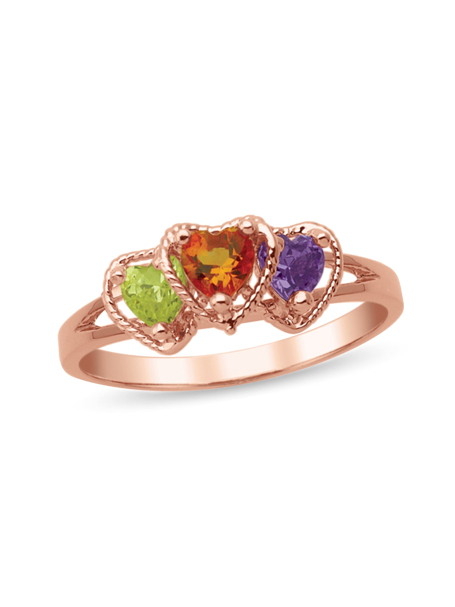 Personalized Heart Design Birthstone Family Ring in 14K Gold by Jewlster