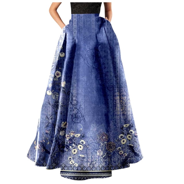Kcodviy Robe Portefeuille Bohème à Imprimé Floral pour Femmes Été Jupe Maxi Taille Haute Robe Midi avec Poches Fête Plage Longue Robe Formelle d'Automne pour Femmes Jupe