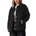thumbnail image 1 of Chaqueta de mezclilla de manga larga y botones para mujer INSPIRE CHIC, oversized, con bolsillos, talla XL, color negro, 1 of 5