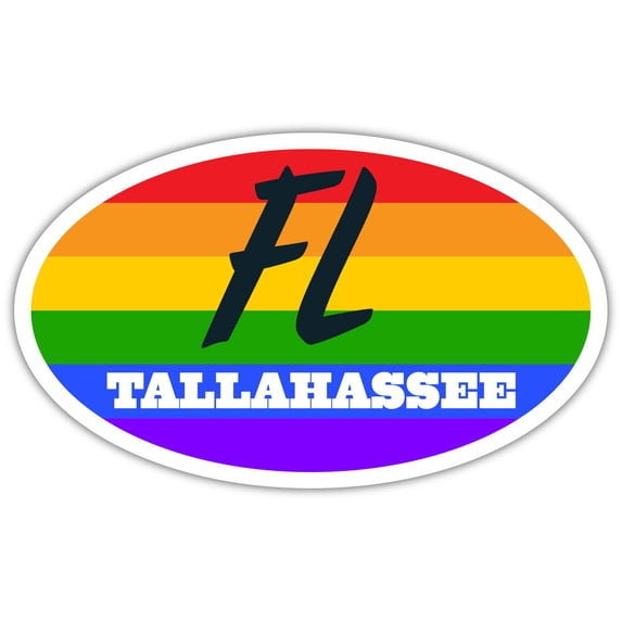 Tallahassee FL Florida Leon County Rainbow Pride Flag 6 Stripes Pride Flag Euro Decal Bumper Sticker 3M Vinyl 3" x 5"