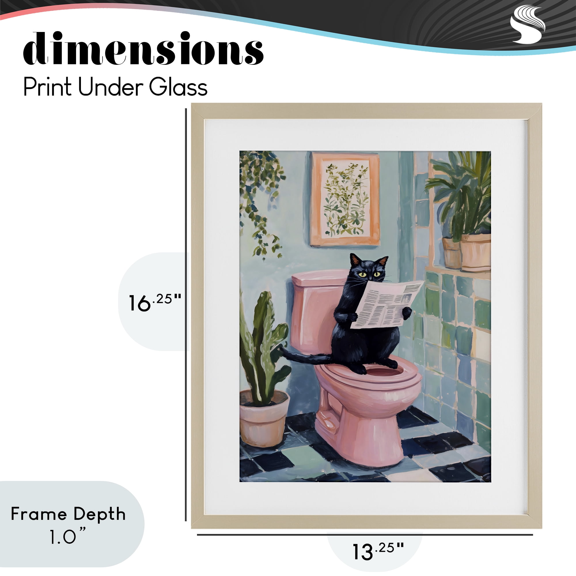 Stupell Industries Cat Reading on Pink Toilet Birch Framed Print Under Glass, design by The Prints Vibe