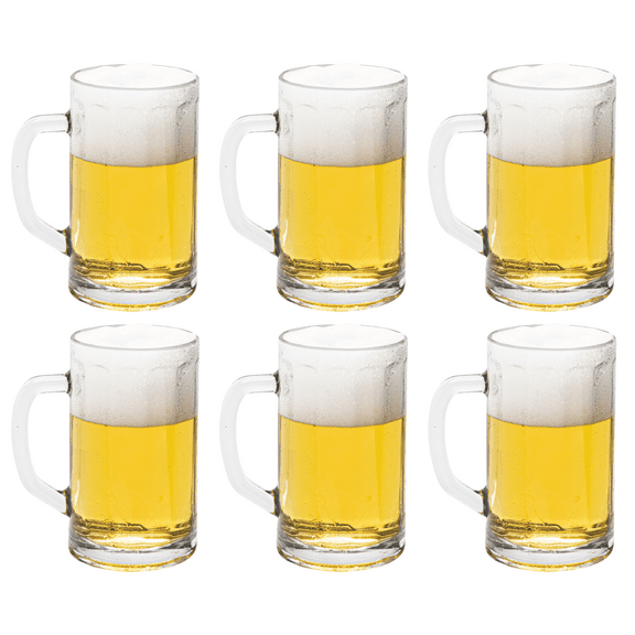 Vikko 13.5 Ounce Beer Glass Mugs Weighted Base Clear Beer Mugs with Comfortable Handle Versatile, Dishwasher Safe, Set of 6 (3.2 x 5.8)