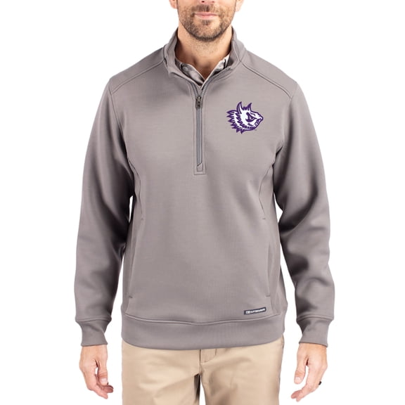 Men's-Cutter & Buck  Gray TCU Horned Frogs Roam Eco Recycled Quarter-Zip Pullover