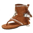 thumbnail image 2 of JeashCHAT Tassel Sandals for Women, Retro Bohemian Gladiator Fringe Casual Flat Sandals Clip Toe Flip-Flops T-Strap Roman Open Toe Summer Beach Sandals Boots for Travel Vacation (Brown), 2 of 9