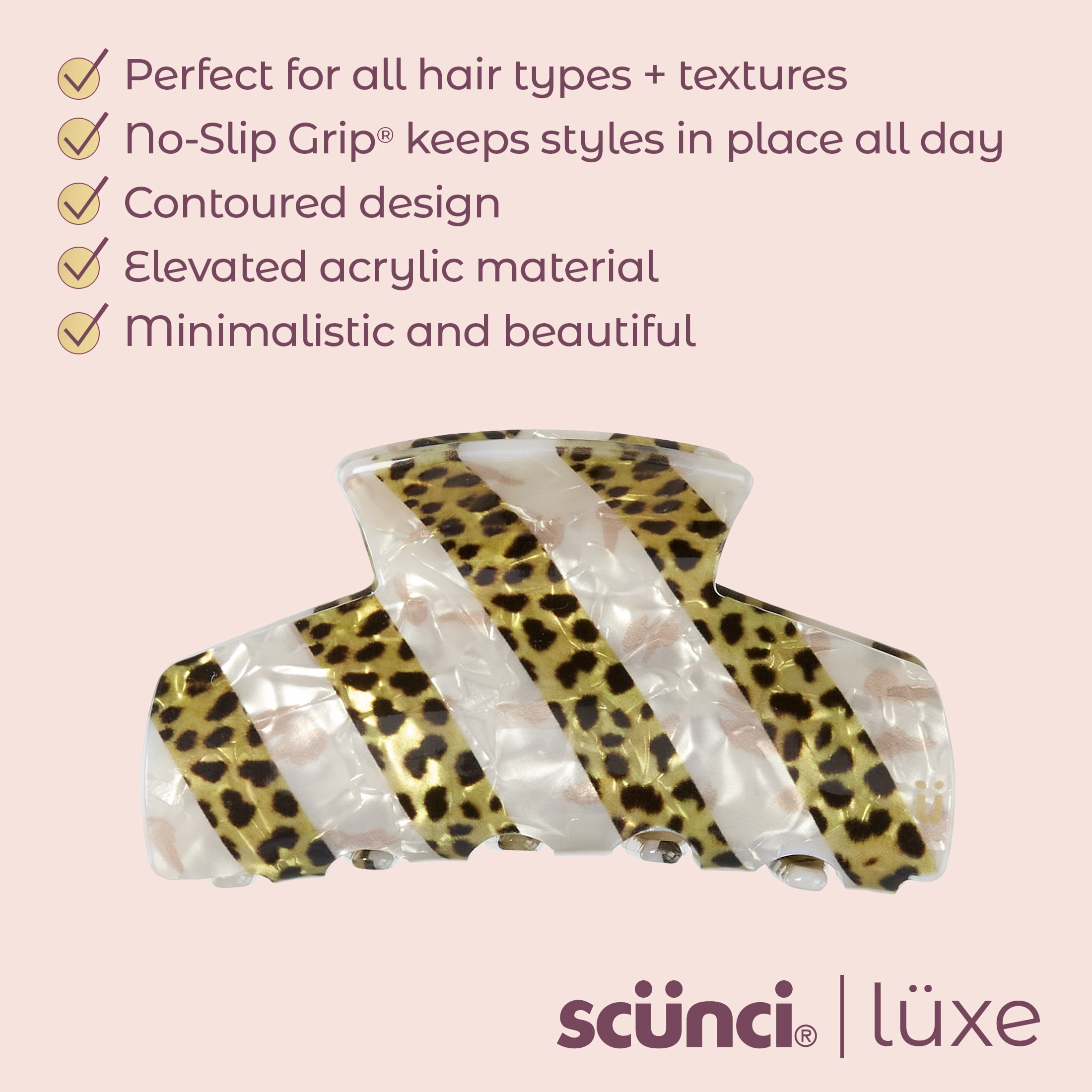 Scunci Luxe by Conair Striped Acrylic Claw Clip, Ivory Pearl & Tortoiseshell, Medium, 1 Count
