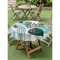 thumbnail image 3 of Outdoor Tablecloth with Umbrella Hole and Zipper, Boho Geometric Round Table Cloth 60 Inch Waterproof Tablecloth, Aqua Ethnic Abstract Stripes Leaves Picnic Table Cover for Patio Camping, 3 of 7
