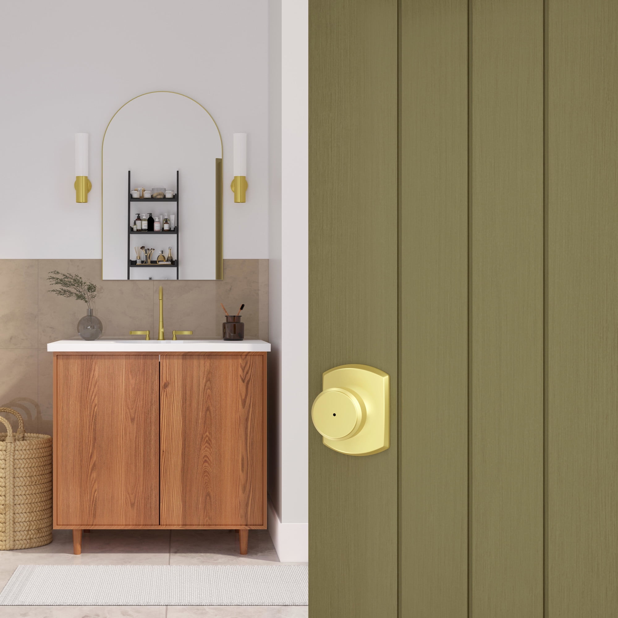 Schlage F40BWE608GRW Bowery Privacy Door Knob Set - Brass