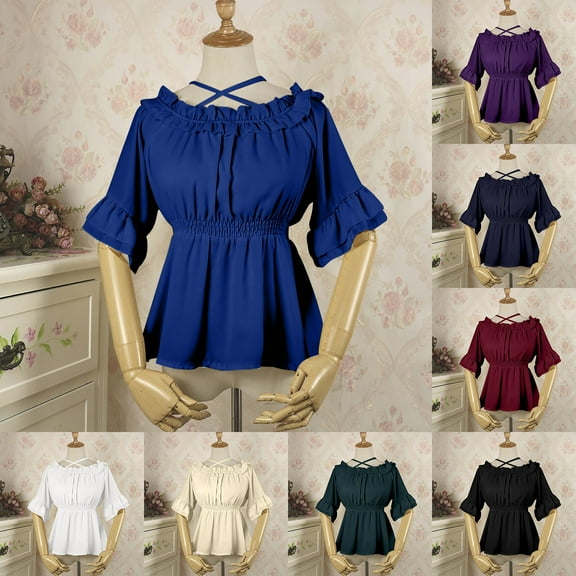 ZZwxWA Shirt for Women Short Sleeve Cold Shoulder Tunic Blouse Summer Tops Ruffle Hem Vintage Dressy Tshirt Cocktail Party