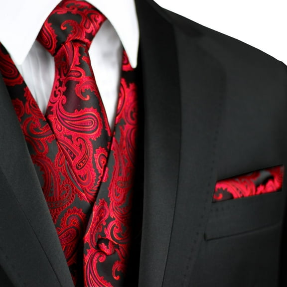 "BEST TUXEDO" Men's Formal, Wedding, Prom, Homecoming, Tuxedo Vest, Tie & Hankie Set in Apple Paisley