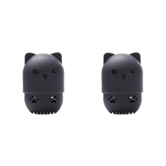 Seitruly Caja de almacenamiento de esponjas de maquillaje de gato de silicona, almacenamiento y protección limpios e higiénicos, negro de moda negro 2Conjunto