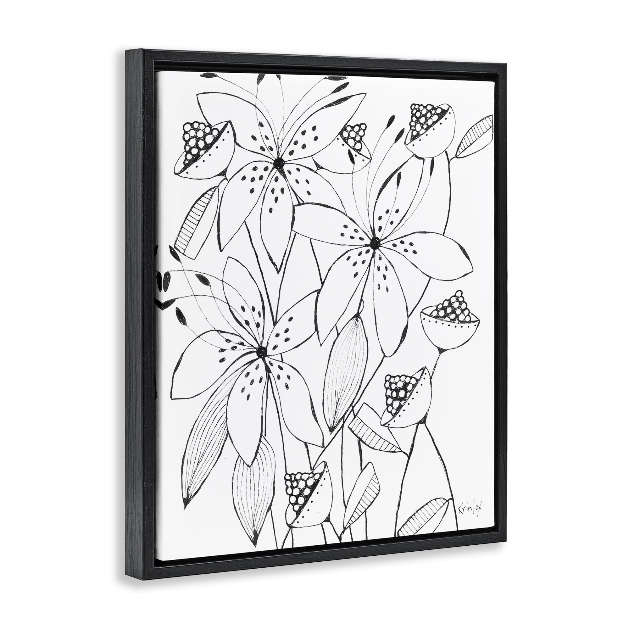 Stupell Industries Open Blooms Outline Black Framed Floater Canvas Wall Art, design by Krinlox
