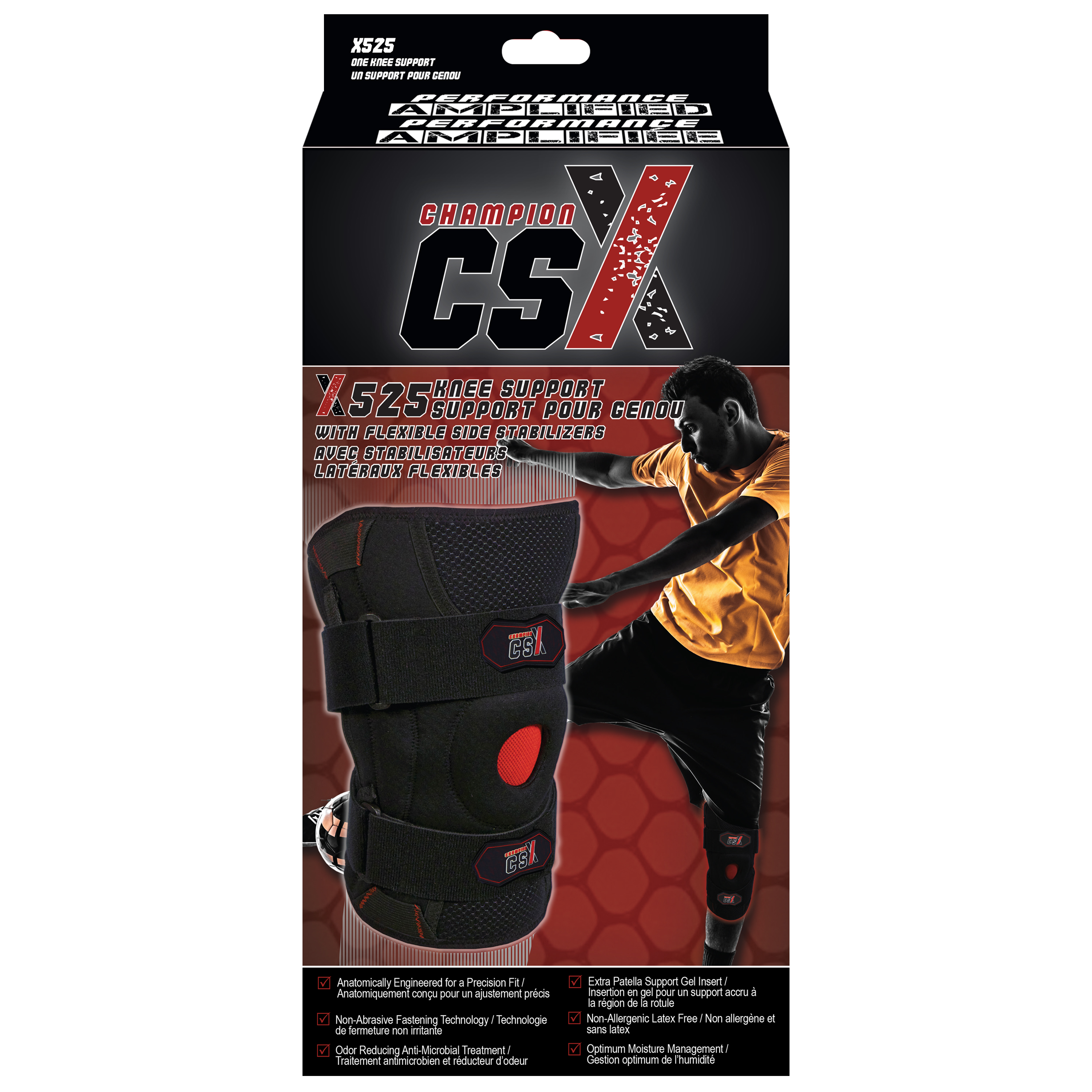 CSX Knee Support with Flexible Side Stabilizers, Black, Small