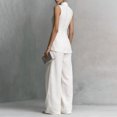thumbnail image 6 of Evdexr Linen Sets For Women 2 Piece Stand Collar Sleeveless Top and Baggy Wide Leg Pants Set Trendy Casual Business Lounge Outfit Suits White XL, 6 of 6