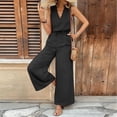thumbnail image 7 of Linen Tank Jumpsuits for Women Dressy Casual Sleeveless Wide Leg Rompers Work V Neck One Piece Jumpsuit Black, M, 7 of 7