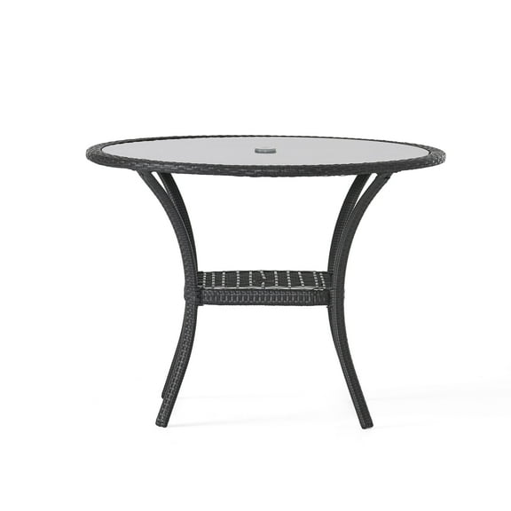 Lisonu Bistro Table with Iron Frame and Glass Top, Grey