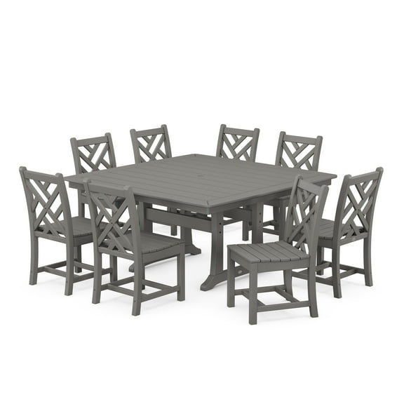 POLYWOOD Chippendale 9-Piece Nautical Trestle Dining Set in Slate Grey
