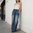 thumbnail image 3 of ITSAME Wide Leg Jeans for Women, Loose Fit with Pockets High Waist Stretch Full Length Denim Pants Blue Size L, 3 of 7