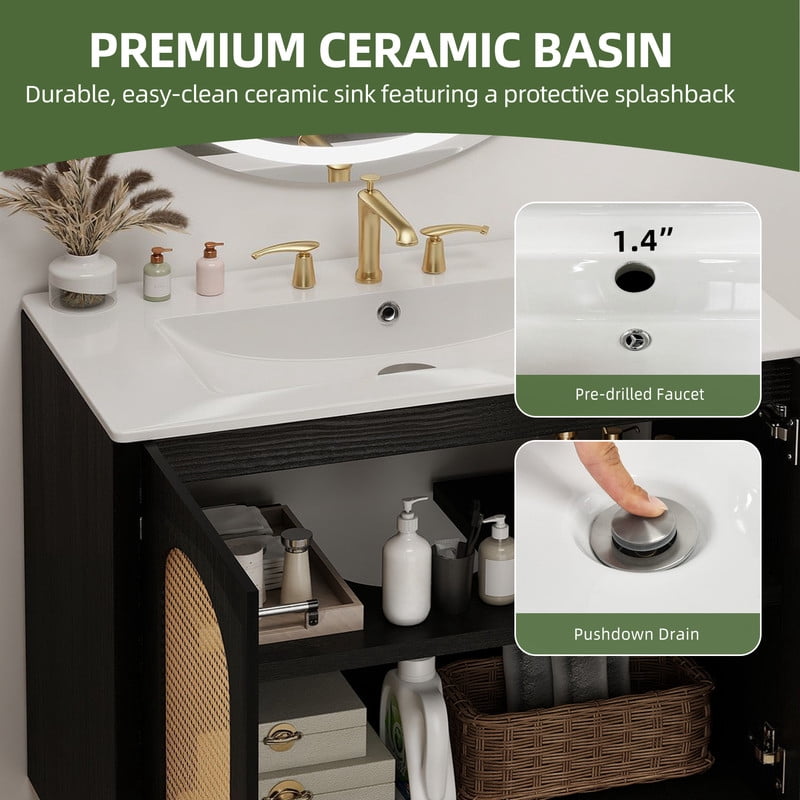 Uforic 36" Bathroom Vanity with Sink, Freestanding Wooden Cabinet Vanity with Soft-Closing Door, Black