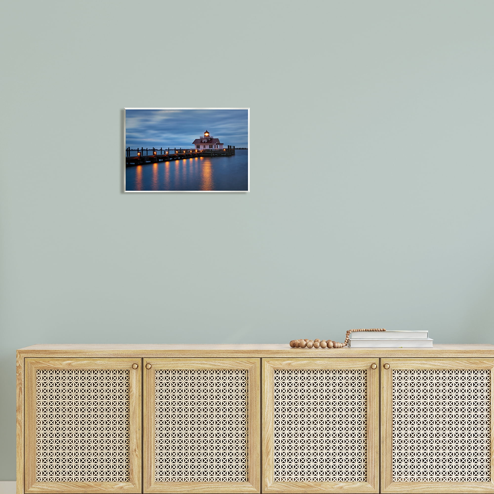 Stupell Calm Nighttime Bridge Coastal Lights Landscape Photography Wall Plaque Unframed Art Print Wall Art