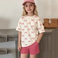 thumbnail image 2 of FYDUU Tween Girls Clothes 2 Piece Summer Outfits Bow Print Short Sleeve T Shirts Tops And Shorts Set Casual Comfortable Fashion Girl Clothes 9-10 Years, 2 of 7