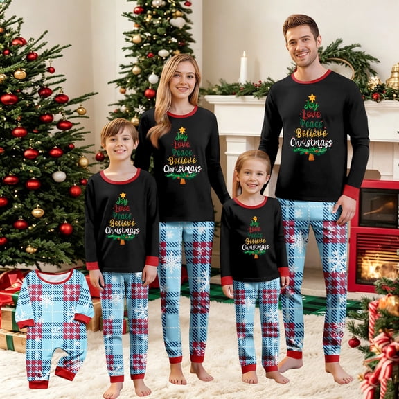 Lvotionpl 2026 Family Matching Christmas Pajamas Set, Christmas PJs for Men Women s, Long Sleeve Tops and Pants, Holiday Family Sleepwear, Xmas Pajama Sets