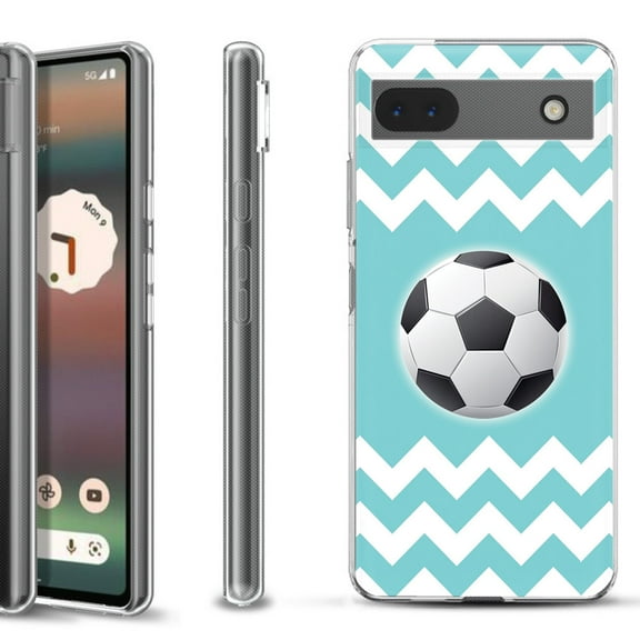 Slim-Fit Gel TPU Phone Case for Google Pixel 6a, by OneToughShield ® - Chevron/Soccer