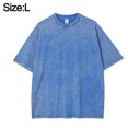 thumbnail image 2 of Hombres Mujeres Algodón Retro Cuello Redondo Camiseta Verano Manga Corta Hombro Caída Suelta Casual Tops Camisetas, Azul, 2 of 5
