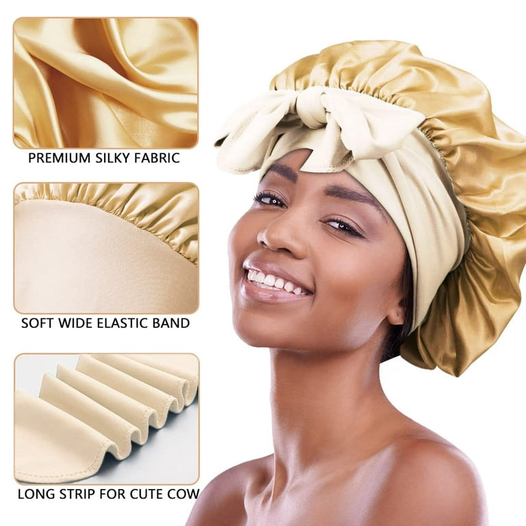 Women Satin Bonnet Spandex Wide Stretchy Band Long Tail Bonnet
