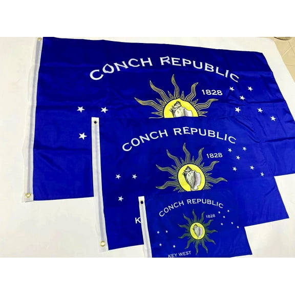 3x Sizes - Conch Republic Independence Flag Combo 12"x18", 2'x3' and 3'x5' from Key West, Florida