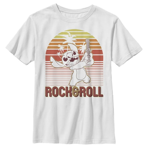 Boy's Lilo & Stitch Rock & Roll Sunset  Graphic Tee White Large